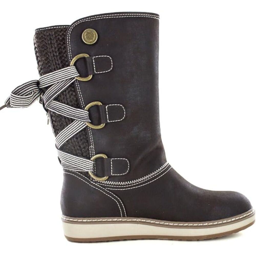 White Mountain Tivia Dark Brown Knit Back Mid-Calf Winter Boots Women's Size 6.5